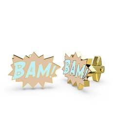 8 ayar altın kol düğmesi (Pastel mavi mineli)