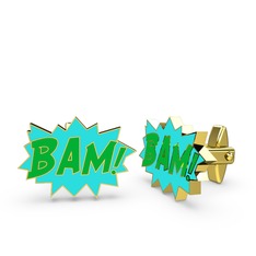 Bam Kol Düğmesi - 8 ayar altın kol düğmesi (Yeşil mineli) #jhkpor