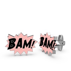 18 ayar beyaz altın kol düğmesi (Siyah mineli)