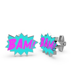 Bam Kol Düğmesi - 18 ayar beyaz altın kol düğmesi (Neon pembe mineli) #m71dqt