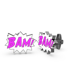 Bam Kol Düğmesi - 925 ayar siyah rodyum kaplama gümüş kol düğmesi (Neon pembe mineli) #mnx147