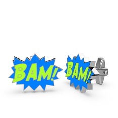 8 ayar beyaz altın kol düğmesi (Neon yeşil mineli)