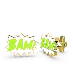 Bam Kol Düğmesi - 14 ayar altın kol düğmesi (Neon yeşil mineli) #nrn4ck