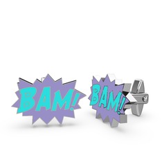 Bam Kol Düğmesi - 14 ayar beyaz altın kol düğmesi (Turkuaz mineli) #oq881z