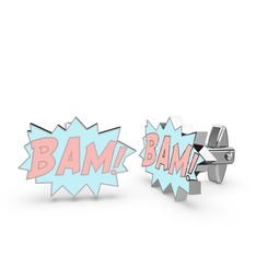 8 ayar beyaz altın kol düğmesi (Pastel pembe mineli)