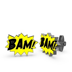 Bam Kol Düğmesi - 925 ayar siyah rodyum kaplama gümüş kol düğmesi (Siyah mineli) #p6ykyh