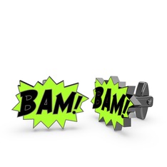 925 ayar siyah rodyum kaplama gümüş kol düğmesi (Siyah mineli)