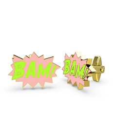 8 ayar altın kol düğmesi (Neon yeşil mineli)