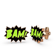 925 ayar rose altın kaplama gümüş kol düğmesi (Neon yeşil mineli)