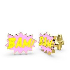 Bam Kol Düğmesi - 925 ayar altın kaplama gümüş kol düğmesi (Sarı mineli) #svmnns
