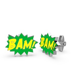 18 ayar beyaz altın kol düğmesi (Sarı mineli)