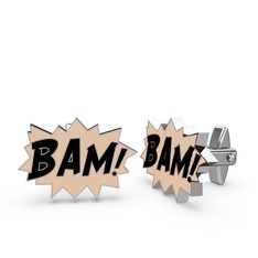 Bam Kol Düğmesi - 14 ayar beyaz altın kol düğmesi (Siyah mineli) #w6tisz