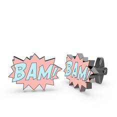 925 ayar siyah rodyum kaplama gümüş kol düğmesi (Pastel mavi mineli)