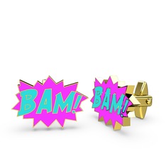 8 ayar altın kol düğmesi (Turkuaz mineli)