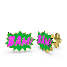 18 ayar altın kol düğmesi (Neon pembe mineli)