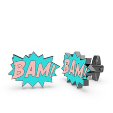 Bam Kol Düğmesi - 925 ayar siyah rodyum kaplama gümüş kol düğmesi (Pastel pembe mineli) #z7s9uk