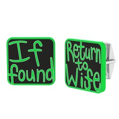 Return to Wife Kol Düğmesi - 18 ayar beyaz altın kol düğmesi (Siyah mineli) #14ipckk