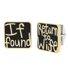 Return to Wife Kol Düğmesi - 18 ayar beyaz altın kol düğmesi (Siyah mineli) #1lq7kro