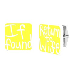 Return to Wife Kol Düğmesi - 18 ayar beyaz altın kol düğmesi (Sarı mineli) #1y28zb2