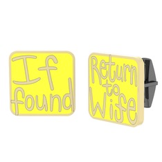 925 ayar siyah rodyum kaplama gümüş kol düğmesi (Sarı mineli)