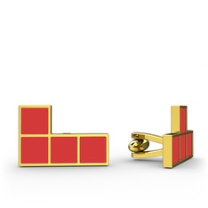 Tetris Kol Düğmesi - 925 ayar altın kaplama gümüş kol düğmesi (Kırmızı mineli) #1084ezt