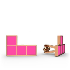 8 ayar rose altın kol düğmesi (Neon pembe mineli)