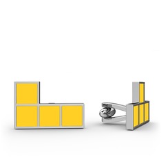 Tetris Kol Düğmesi - 8 ayar beyaz altın kol düğmesi (Neon sarı mineli) #1ew7a26