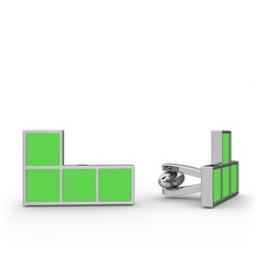 Tetris Kol Düğmesi - 14 ayar beyaz altın kol düğmesi (Neon yeşil mineli) #1fzw3cq