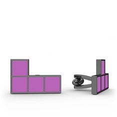 Tetris Kol Düğmesi - 925 ayar siyah rodyum kaplama gümüş kol düğmesi (Menekşe mineli) #1irj8kd