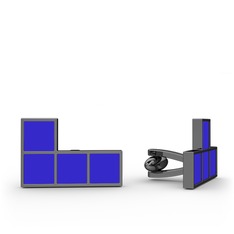 Tetris Kol Düğmesi - 925 ayar siyah rodyum kaplama gümüş kol düğmesi (Mavi mineli) #1l00on6