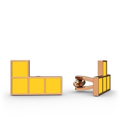 Tetris Kol Düğmesi - 18 ayar rose altın kol düğmesi (Neon sarı mineli) #1lcmadm