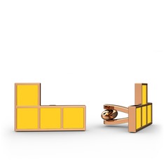 Tetris Kol Düğmesi - 925 ayar rose altın kaplama gümüş kol düğmesi (Neon sarı mineli) #1nu8pxn