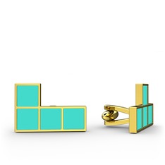 Tetris Kol Düğmesi - 18 ayar altın kol düğmesi (Turkuaz mineli) #1q3ddzc