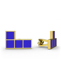 Tetris Kol Düğmesi - 14 ayar altın kol düğmesi (Mavi mineli) #elq84d