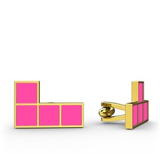 8 ayar altın kol düğmesi (Neon pembe mineli)