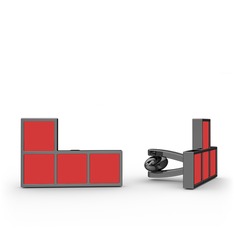 Tetris Kol Düğmesi - 925 ayar siyah rodyum kaplama gümüş kol düğmesi (Kırmızı mineli) #s30cfi