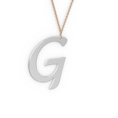 G Harf Kolye - 8 ayar beyaz altın kolye (40 cm rose altın rolo zincir) #1p08k5