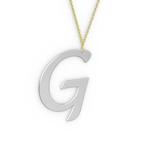 G Harf Kolye - 14 ayar beyaz altın kolye (40 cm altın rolo zincir) #90slh4