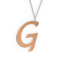 G Harf Kolye - 18 ayar rose altın kolye (40 cm beyaz altın rolo zincir) #pebhbu