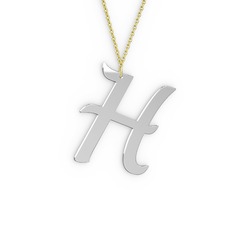 H Harf Kolye - 14 ayar beyaz altın kolye (40 cm altın rolo zincir) #10bzx10