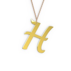 H Harf Kolye - 14 ayar altın kolye (40 cm gümüş rolo zincir) #12693uh