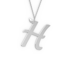 H Harf Kolye - 14 ayar beyaz altın kolye (40 cm beyaz altın rolo zincir) #19bmvdk