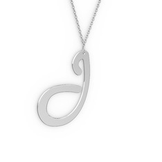 J Harf Kolye - 14 ayar beyaz altın kolye (40 cm beyaz altın rolo zincir) #95ounx