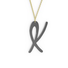 K Harf Kolye - 925 ayar siyah rodyum kaplama gümüş kolye (40 cm gümüş rolo zincir) #13iqfd0