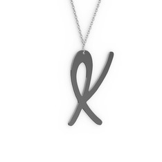 K Harf Kolye - 925 ayar siyah rodyum kaplama gümüş kolye (40 cm gümüş rolo zincir) #5dkj76