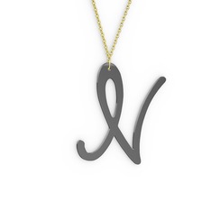 N Harf Kolye - 925 ayar siyah rodyum kaplama gümüş kolye (40 cm altın rolo zincir) #10ocweg