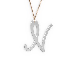 14 ayar beyaz altın kolye (40 cm rose altın rolo zincir)