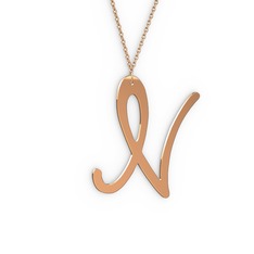 N Harf Kolye - 18 ayar rose altın kolye (40 cm rose altın rolo zincir) #1yg92q6