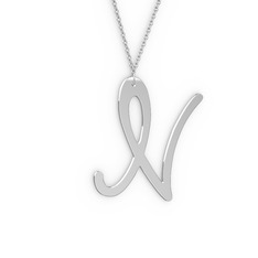 N Harf Kolye - 925 ayar gümüş kolye (40 cm beyaz altın rolo zincir) #h7kcho