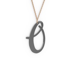 O Harf Kolye - 925 ayar siyah rodyum kaplama gümüş kolye (40 cm rose altın rolo zincir) #12zx7az